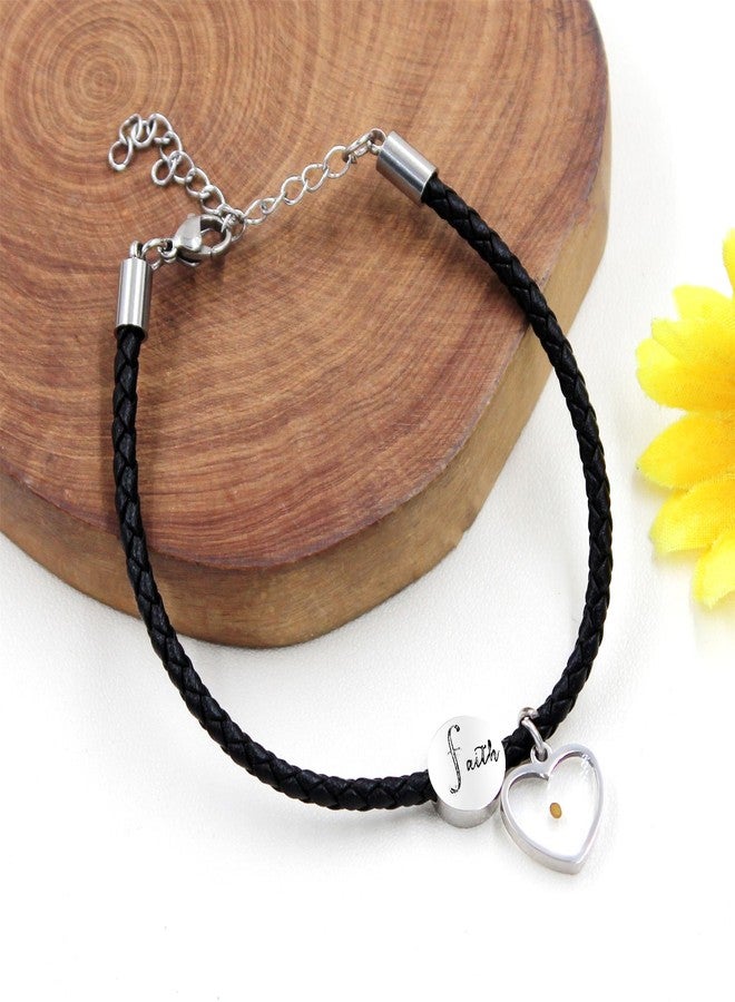 Tobestu Braided PU Leather Bracelet Braided Black Cuff Wrap Bracelets for Women Adjustable With Faith and Heart Mustard Seed Charm Y4424 (Heart Seed) - Image 5
